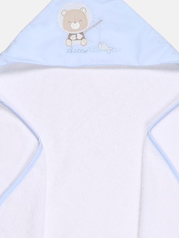 White Terry Towel With Blue Printed Hood image number null